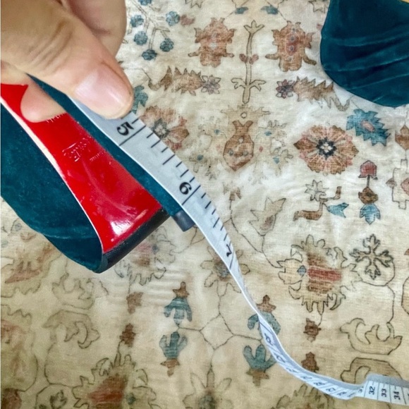 Christian Louboutin Ruched Teal Peep-Toe Suede Heels - Picture 6 of 9